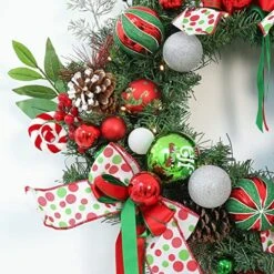 WBHome Pre-lit 24 Inch Artificial Christmas Wreath, Elf Green & Red Lighted Wreath With 35 LED Lights For Indoor Outdoor Front Door Window Xmas Decor Holiday Decorations, Battery Operated -National Tree Company Sale Shop 61V7dAJxp5L
