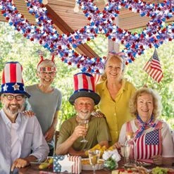 SURCVIO 4th Of July Patriotic Tinsel Garland Decoration 3 Pack 50 Ft, Red, White And Blue Tinsel Garland With Star Metallic Glitter Hanging Garland For Independence Day Indoor And Outdoor Decorations -National Tree Company Sale Shop 61VRrkm5w9L