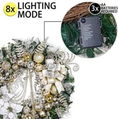 Valery Madelyn Pre-Lit 30 Inch Elegant Champagne Gold Large Lighted Christmas Wreaths For Front Door With Ball Ornaments Beads, Battery Operated 40 LED Lights, Holiday Decoration Fireplace Xmas Decor -National Tree Company Sale Shop 61WTuYizktL