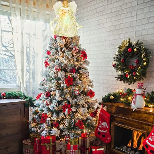 Angel Christmas Tree Topper Ornament With White Feather Wings, Xmas Trees Topper Star For Home Holiday Party Christmas Trees Decorations - Gold, 12 Inch 7 Angel Christmas Tree Topper Ornament With White Feather Wings, Xmas Trees Topper Star For Home Holiday Party Christmas Trees Decorations - Gold, 12 Inch - Image 5
