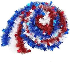 49.2 Ft Patriotic Tinsel Garland Decorations (3 Pack, 16.4 Ft Each), Red White Blue With Stars Metallic Tinsel Twist Garland, For Memorial Day 4th Of July Decorations For The Home Outdoor/Indoor -National Tree Company Sale Shop 61XexeYndjS. AC 1