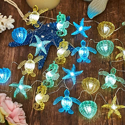 Ocean Beach Themed Sea Life Cute Fairy Decorative String Lights Battery Operated, Seahorse Starfish Sea Turtle Clam Nautical Rope Lights Lit By 30 LEDs 10 Ft For Holiday Camping Mermaid Wedding 3 Ocean Beach Themed Sea Life Cute Fairy Decorative String Lights Battery Operated, Seahorse Starfish Sea Turtle Clam Nautical Rope Lights Lit By 30 LEDs 10 Ft For Holiday Camping Mermaid Wedding