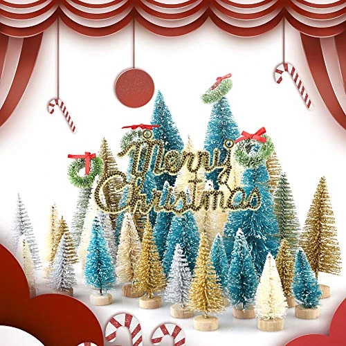 INFILM 49 Pieces Mini Christmas Tree, Artificial Sisal Snow Bottle Brush Trees Set With Wooden Base For Christmas Table Decorations, DIY Room Decor (Silver) 6 INFILM 49 Pieces Mini Christmas Tree, Artificial Sisal Snow Bottle Brush Trees Set With Wooden Base For Christmas Table Decorations, DIY Room Decor (Silver) - Image 4