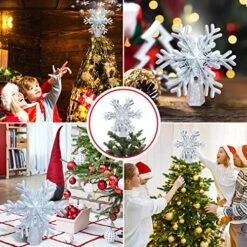 SXSGSM Christmas Tree Topper Lights, Snowflake Tree Topper With Magic Rotating Snowflake Projector, 3D Glitter Projector Xmas Tree Topper For Christmas Tree Decorations (Silver) -National Tree Company Sale Shop 61Z28T86oLL
