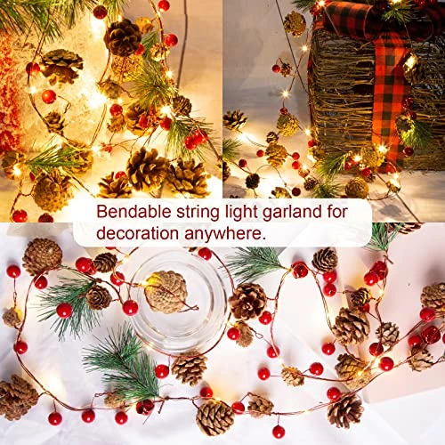 Artificial Christmas Garland With Lights - Battery Operated 6.56FT Prelit Garland With 20 LED Lights, Red Berries, Pine Cones, Pine Needles Decor For Xmas Tree Thanksgiving Home Fireplace Party 8 Artificial Christmas Garland With Lights - Battery Operated 6.56FT Prelit Garland With 20 LED Lights, Red Berries, Pine Cones, Pine Needles Decor For Xmas Tree Thanksgiving Home Fireplace Party - Image 6
