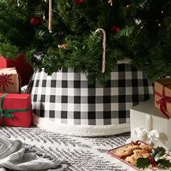 DII Christmas Tree Collar Decorative Cover For Metal Stand Of Artificial Or Live Holiday X-mas Tree , 18" Top Diameter, 24" Base Diameter, 12" Height, Farmhouse Buffalo Check, Black & White -National Tree Company Sale Shop 61a2n5vcnRL