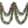 Red, Green, And Silver Metallic Tinsel Twist Garland 4 Inches Wide X 25 Ft Long, Parade Float Decorations For Trailer Or Golf Cart, Metallic Tinsel Garland, Christmas Garland Décor For Home And Party