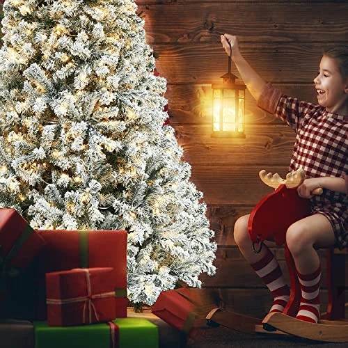 Okicoler Snow Flocked Artificial Holiday Christmas Pine Tree For Home, Office, Party Decoration W/ 350 Warm White Lights, Metal Hinges & Base, 7.5 Ft 8 Okicoler Snow Flocked Artificial Holiday Christmas Pine Tree For Home, Office, Party Decoration W/ 350 Warm White Lights, Metal Hinges & Base, 7.5 Ft - Image 6