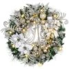 Valery Madelyn Pre-Lit 30 Inch Elegant Champagne Gold Large Lighted Christmas Wreaths For Front Door With Ball Ornaments Beads, Battery Operated 40 LED Lights, Holiday Decoration Fireplace Xmas Decor