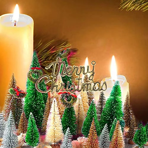 INFILM 49 Pieces Mini Christmas Tree, Artificial Sisal Snow Bottle Brush Trees Set With Wooden Base For Christmas Table Decorations, DIY Room Decor (Silver) 8 INFILM 49 Pieces Mini Christmas Tree, Artificial Sisal Snow Bottle Brush Trees Set With Wooden Base For Christmas Table Decorations, DIY Room Decor (Silver) - Image 6