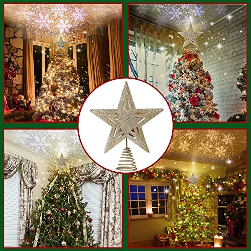 DR.DUDU Christmas Tree Topper, With Rotating Snowflake LED Projector, 3D Glitter Gold Christmas Tree Star, Christmas Decorations Treetop For Winter Home Holiday Decor 6 DR.DUDU Christmas Tree Topper, With Rotating Snowflake LED Projector, 3D Glitter Gold Christmas Tree Star, Christmas Decorations Treetop For Winter Home Holiday Decor - Image 4
