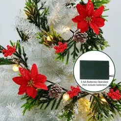 Juegoal Christmas Garland, 9 FT Pre-lit Artificial Xmas Flocked Garlands, Lighted Poinsettia Spruce Garland With Ornament, Battery Operated With Lights, For Garden Home Winter New Year Decorations -National Tree Company Sale Shop 61dEJacU7HL