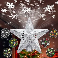 WinPull Christmas Tree Topper Lighted With 6 Pattern Projection Modes, Christmas Star Tree Topper Built-in LED Rotating Lights, 3D Glitter Projector For Christmas Decorations (Silver) -National Tree Company Sale Shop 61eFo6bcVGL. AC