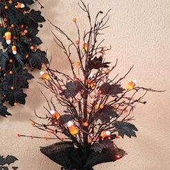 Glitzhome Halloween Artificial Candy Corn Berries Table Tree 21”H Lighted Maple Leaves Table Tree For Halloween Holiday Decoration Artificial Table Tree -National Tree Company Sale Shop 61fLuwLG2gL