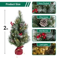 JOYDECOR 2PCS 2FT Artificial Snow Flocked Pre-lit Christmas Tree With Lights Pine Cones Berries And Cloth Bag Base For Indoor Porch Table, Xmas Holiday Decoration, White 12 JOYDECOR 2PCS 2FT Artificial Snow Flocked Pre-lit Christmas Tree With Lights Pine Cones Berries And Cloth Bag Base For Indoor Porch Table, Xmas Holiday Decoration, White -National Tree Company Sale Shop 61gKADoODwL