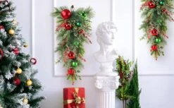 Kuimen Artificial Christmas Teardrop Swag,Green,Based On Natural Grape Vines, Bell, Artificial Pine, Parsley, Holly Leaves, Red Berries, Dead Branches, Used For Christmas Decoration (Multicolor) -National Tree Company Sale Shop 61gvnxG2vXL