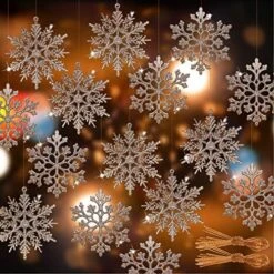 RECUTMS 40Pcs Plastic Snowflake Ornaments Christmas Glitter Snowflakes Hanging Crafts For Wedding Birthday Home Xmas Tree Window Door Accessories,4 Inches,2 Pattern (Champagne) -National Tree Company Sale Shop 61h 2GNVO2L. AC