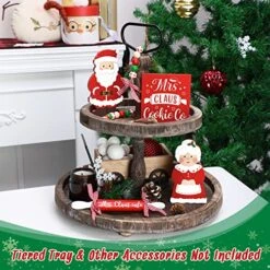 Mr. & Mrs. Claus Wooden Christmas Tiered Tray Decorations Red And White Santa Claus Cookie Cafe Kitchen Farmhouse Decor Signs Buffalo Plaid Wood Bead Garland Rolling Pin Set Of 5 Xmas Gift Ideas