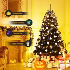 Goplus 7.5ft Unlit Black Christmas Tree, Artificial Halloween Tree With 1258 Branch Tips, Metal Stand, Xmas Full Tree For Indoor Holiday Carnival Party -National Tree Company Sale Shop 61hpXFb8AYL
