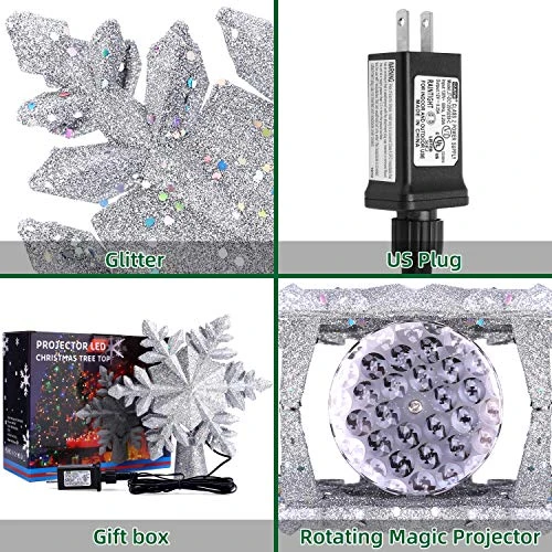 Christmas Tree Topper Lighted, Snowflake Tree Topper Projector With LED Rotating, 3D Hollow Glitter Sliver Lighted Tree Topper Star, Xmas Tree Topper Star For Christmas Tree Decorations (Silver) 8 Christmas Tree Topper Lighted, Snowflake Tree Topper Projector With LED Rotating, 3D Hollow Glitter Sliver Lighted Tree Topper Star, Xmas Tree Topper Star For Christmas Tree Decorations (Silver) - Image 6