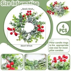 Christmas Candle Garland Simulation Colored Berry Candle Garland Xmas Wreath Candle Holder Mini Candle Ring For Wedding Party Living Room Dining Table Closet Decoration (Red Berry Style, 4 Pieces) -National Tree Company Sale Shop 61iDL7M5ymL
