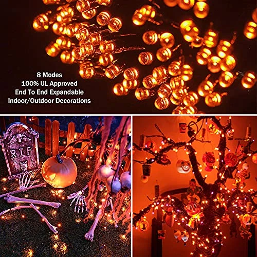 Halloween Outdoor String Lights Decorations - 25m/82ft 220 LEDs 8 Modes Function End-to-End Extendable Plug In Waterproof Fairy Lights For Christmas/Thanksgiving Day/Wedding/Patio/Home/Indoor - Orange 5 Halloween Outdoor String Lights Decorations - 25m/82ft 220 LEDs 8 Modes Function End-to-End Extendable Plug In Waterproof Fairy Lights For Christmas/Thanksgiving Day/Wedding/Patio/Home/Indoor - Orange - Image 3