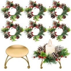 6 Set Christmas Candle Holder Christmas Wreath Candle Holder Christmas Votive Candle Holders With Berry Candle Wreath Ring Tealight Holder Decorative Candle Holder For Home Wedding Living Room Decor