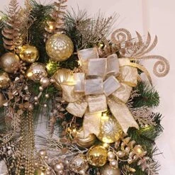 Valery Madelyn Pre-Lit 30 Inch Elegant Champagne Gold Large Lighted Christmas Wreaths For Front Door With Ball Ornaments Beads, Battery Operated 40 LED Lights, Holiday Decoration Fireplace Xmas Decor -National Tree Company Sale Shop 61kOgR8jyOL