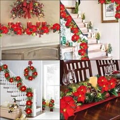 Lvydec Pre-Lit Artificial Poinsettia Flower Garland, 6.5 Feet Lighted Poinsettia Garland With 10 Clear Lights For Christmas Decoration, Battery Operated -National Tree Company Sale Shop 61kkNuIfUCL