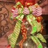 Yuboo Sequin Christmas Tree Topper,Red Green Tree Topper Bow Hat With Red Streamer,Hanging Decorative Xmas Ornament Set For Christmas Decor & Gift