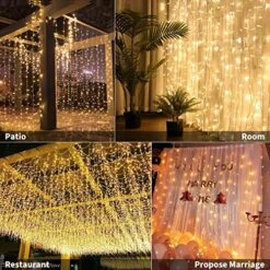 Window Curtain String Lights 20 Feet 600 Led Fairy Twinkle Lights With Remote, Timer, 8 Modes For Room Wedding Party Backdrop Outdoor Indoor Decoration, Warm White, Unconnectable, Curtain Not Included -National Tree Company Sale Shop 61m84jITerL
