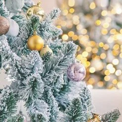 Okicoler Snow Flocked Artificial Holiday Christmas Pine Tree For Home, Office, Party Decoration W/ 350 Warm White Lights, Metal Hinges & Base, 7.5 Ft 15 Okicoler Snow Flocked Artificial Holiday Christmas Pine Tree For Home, Office, Party Decoration W/ 350 Warm White Lights, Metal Hinges & Base, 7.5 Ft -National Tree Company Sale Shop 61n4tLmutEL