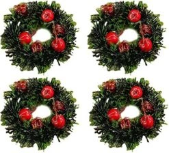 ChezMax Candle Rings Berry Tea Light Ring Small Candle Wreaths Berry Candle Holder Table Decoration For Christmas Valentine's Day Thanksgiving Day Dinner Party Wedding Diameter 4" 4 PCS -National Tree Company Sale Shop 61n6D3XySaL. AC