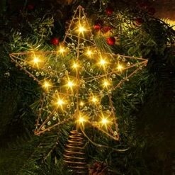 11.4" Christmas Star Tree Topper, Gold Beads Twined Star Hollow Tree Topper, Built In 15 Bulbs Gold Tree Toppers For Indoor Christmas Xmas Decorations Holiday Seasonal Decor 14 11.4" Christmas Star Tree Topper, Gold Beads Twined Star Hollow Tree Topper, Built In 15 Bulbs Gold Tree Toppers For Indoor Christmas Xmas Decorations Holiday Seasonal Decor -National Tree Company Sale Shop 61ngRMCS4pL. AC
