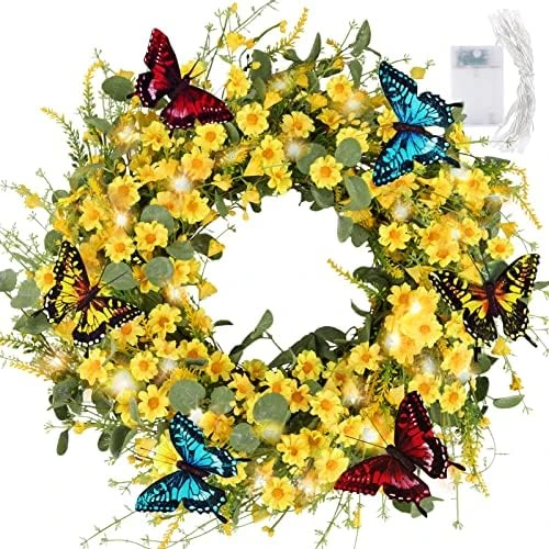 6FT Artificial Daisy Garland, Fake Flowers Eucalyptus Greenery And Mixed Flowers Vines With Butterflies And Light String, Spring/Summer Front Door Garland For Wedding Home Wall Indoor Front Door Decor 9 6FT Artificial Daisy Garland, Fake Flowers Eucalyptus Greenery And Mixed Flowers Vines With Butterflies And Light String, Spring/Summer Front Door Garland For Wedding Home Wall Indoor Front Door Decor - Image 7