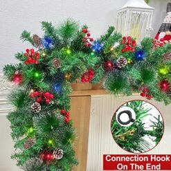 AMENON 9 Ft 100 LED Prelit Christmas Garland Decoration Light Timer 8 Modes 30 Snowy Bristle Pine 198 Red Berries Pinecones Battery Opperate Mantle Garland Fireplace Indoor Home Xmas Decor(Colorful) 8 AMENON 9 Ft 100 LED Prelit Christmas Garland Decoration Light Timer 8 Modes 30 Snowy Bristle Pine 198 Red Berries Pinecones Battery Opperate Mantle Garland Fireplace Indoor Home Xmas Decor(Colorful) -National Tree Company Sale Shop 61q39k0ejkL