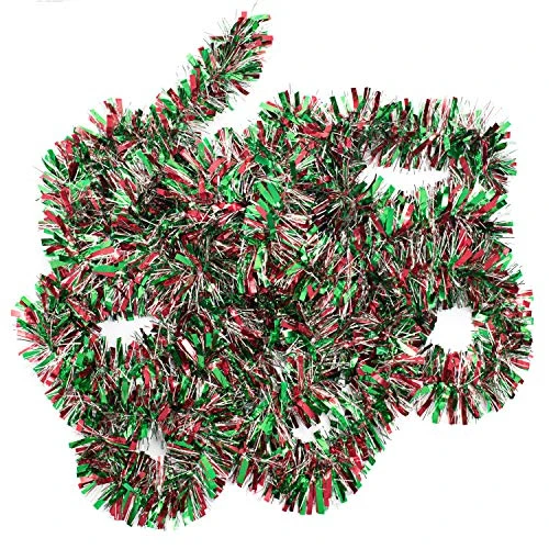 Red, Green, And Silver Metallic Tinsel Twist Garland 4 Inches Wide X 25 Ft Long, Parade Float Decorations For Trailer Or Golf Cart, Metallic Tinsel Garland, Christmas Garland Décor For Home And Party 6 Red, Green, And Silver Metallic Tinsel Twist Garland 4 Inches Wide X 25 Ft Long, Parade Float Decorations For Trailer Or Golf Cart, Metallic Tinsel Garland, Christmas Garland Décor For Home And Party - Image 4