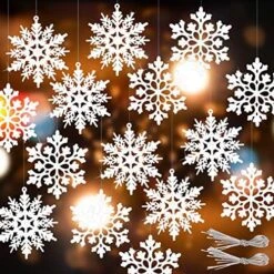 RECUTMS 40Pcs Plastic Snowflake Ornaments Christmas Glitter Snowflakes Hanging Crafts For Wedding Birthday Home Xmas Tree Window Door Accessories,4 Inches,2 Pattern (Champagne) -National Tree Company Sale Shop 61tZcoSPj5L. AC
