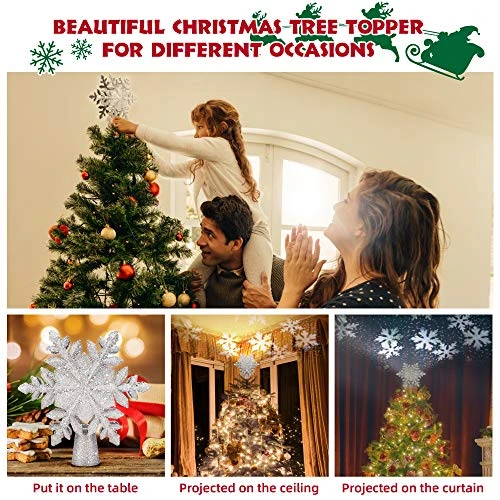 Christmas Tree Topper Lighted, Snowflake Tree Topper Projector With LED Rotating, 3D Hollow Glitter Sliver Lighted Tree Topper Star, Xmas Tree Topper Star For Christmas Tree Decorations (Silver) 5 Christmas Tree Topper Lighted, Snowflake Tree Topper Projector With LED Rotating, 3D Hollow Glitter Sliver Lighted Tree Topper Star, Xmas Tree Topper Star For Christmas Tree Decorations (Silver) - Image 3