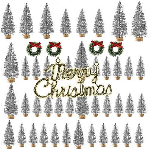 INFILM 49 Pieces Mini Christmas Tree, Artificial Sisal Snow Bottle Brush Trees Set With Wooden Base For Christmas Table Decorations, DIY Room Decor (Silver) 10 INFILM 49 Pieces Mini Christmas Tree, Artificial Sisal Snow Bottle Brush Trees Set With Wooden Base For Christmas Table Decorations, DIY Room Decor (Silver) - Image 8