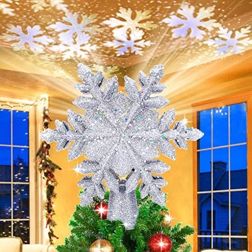 Christmas Tree Topper Lighted, Snowflake Tree Topper Projector With LED Rotating, 3D Hollow Glitter Sliver Lighted Tree Topper Star, Xmas Tree Topper Star For Christmas Tree Decorations (Silver) 9 Christmas Tree Topper Lighted, Snowflake Tree Topper Projector With LED Rotating, 3D Hollow Glitter Sliver Lighted Tree Topper Star, Xmas Tree Topper Star For Christmas Tree Decorations (Silver) - Image 7