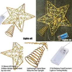 11.4" Christmas Star Tree Topper, Gold Beads Twined Star Hollow Tree Topper, Built In 15 Bulbs Gold Tree Toppers For Indoor Christmas Xmas Decorations Holiday Seasonal Decor 11 11.4" Christmas Star Tree Topper, Gold Beads Twined Star Hollow Tree Topper, Built In 15 Bulbs Gold Tree Toppers For Indoor Christmas Xmas Decorations Holiday Seasonal Decor -National Tree Company Sale Shop 61zsNU1x7wL
