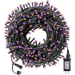 FUNPENY 300 LED Indoor String Lights, 100 FT Plug In Waterproof String Lights With 8 Modes For Halloween Thanksgiving Christmas Garden Decoration, Indoor And Outdoor Decorations (Purple-Orange)