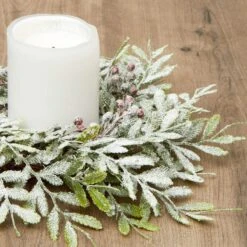 Factory Direct Craft Set Of 2 Artificial Frosted Fern Christmas Candle Rings Faux Winter Greenery Holiday Candle Rings For Pillar Candles - Use As A Small Christmas Wreath Decoration Too! -National Tree Company Sale Shop 71YxGuq46uL